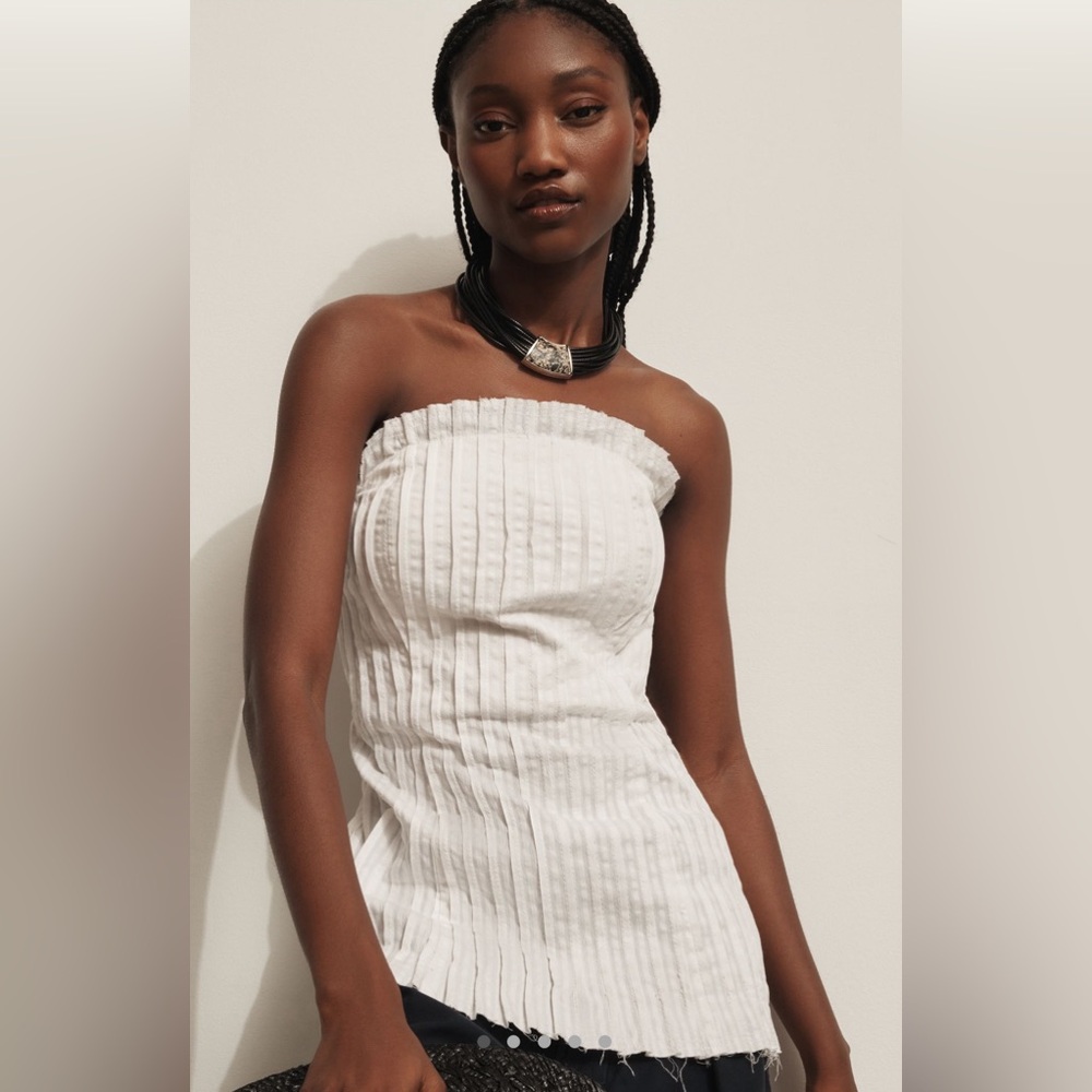 Anthropologie White Pleated Strapless Top (NWT)